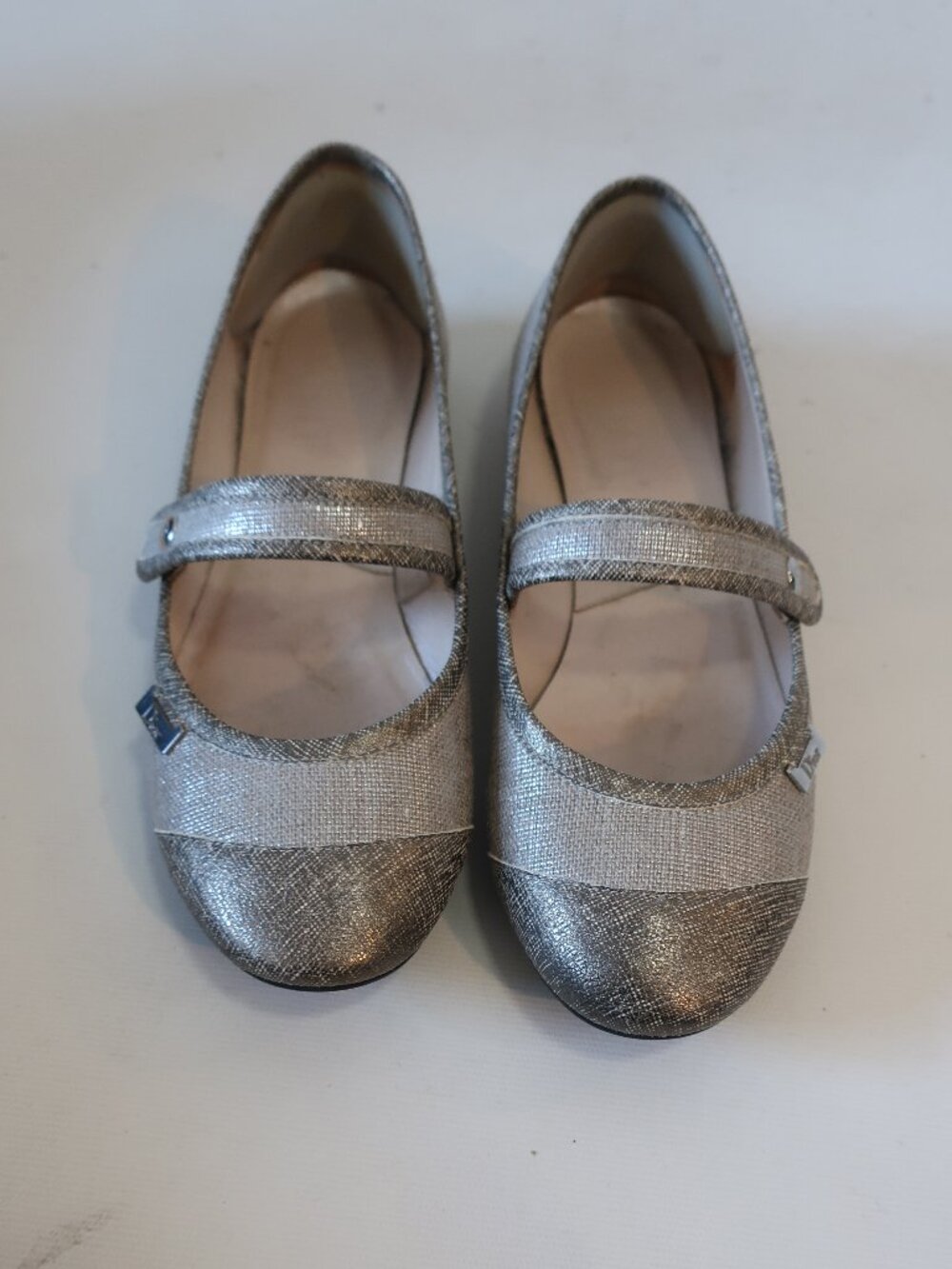 Women Dior Gray & Silver Fabric Mary Jane Flats With Logo Plaque 38 EU/US 38
